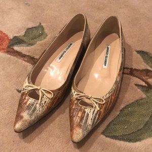 Manila Blahnik Snake Skin Flats Size 39